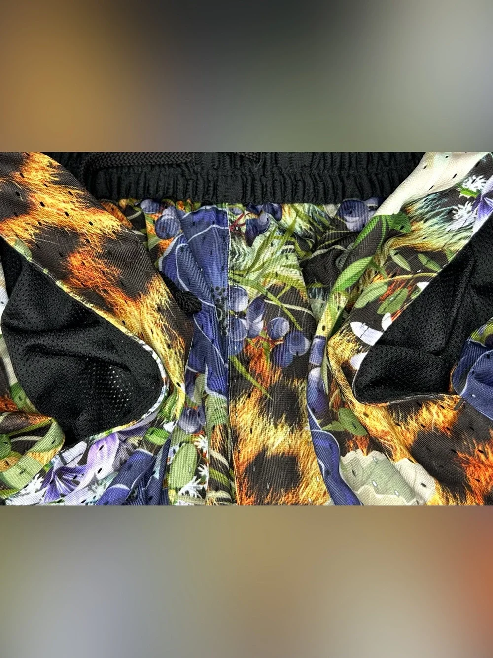 Jordan Diamond Shorts Black Leopard Blue Floral Print Mens L Jungle Unique Rare